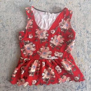 Anthropologie Red Floral Peplum top - size medium